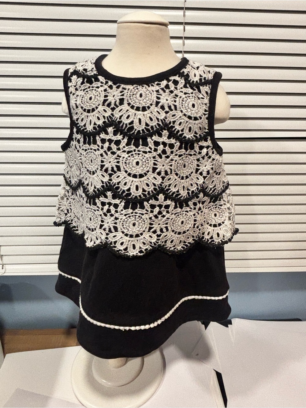 Isaac Mizrahi Black Dress with White Crochet Overlay